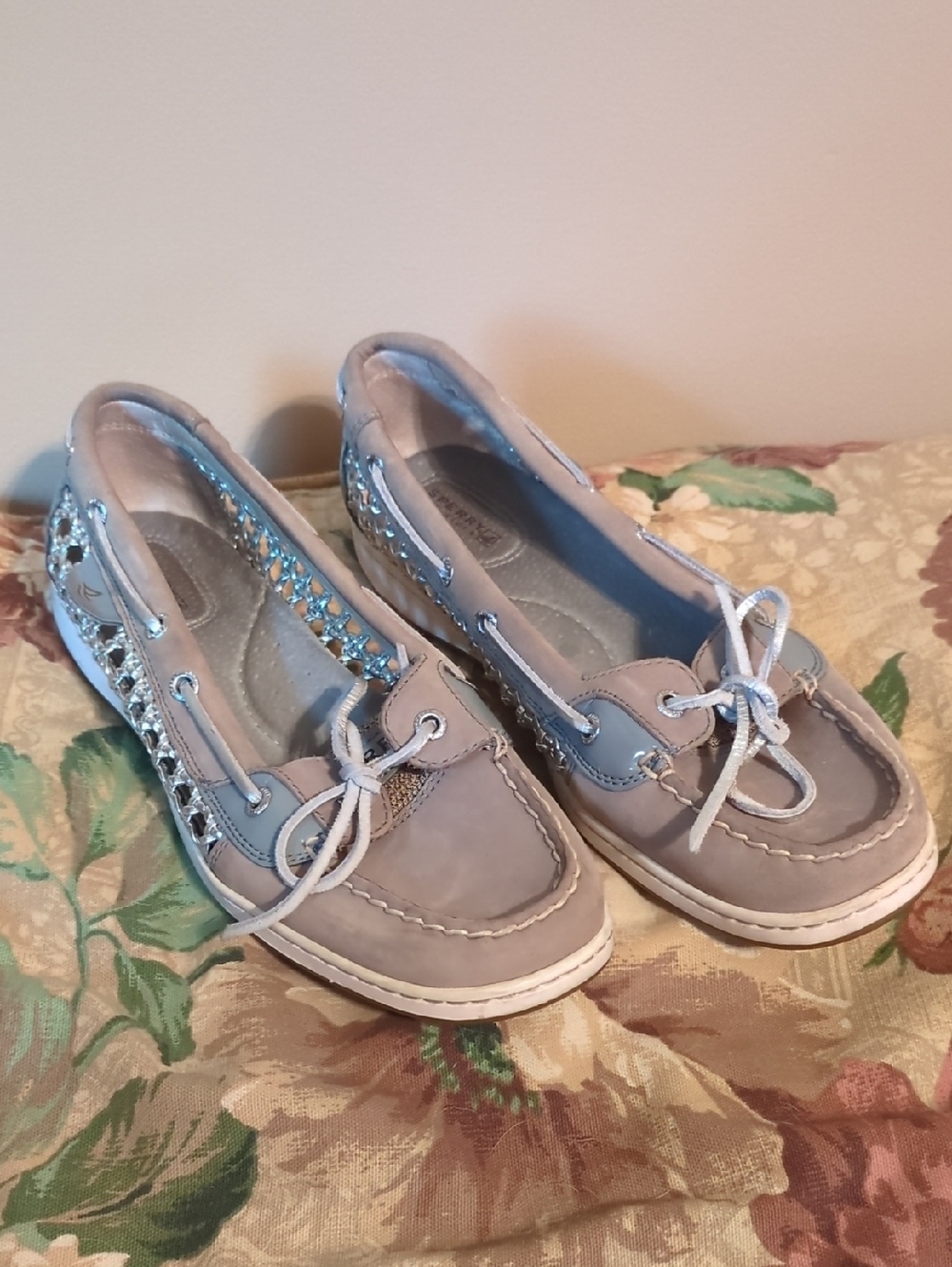 Light Gray And Silver Women's Boat Shoes with Lace Detail